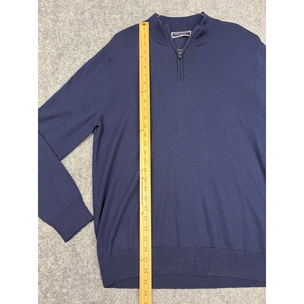 Charles Tyrwhitt Mens Quarter Zip Mock Neck Sweater Large 100% Merino Wool Navy